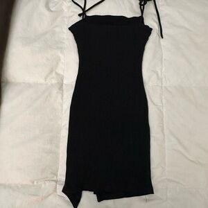 Black knit mini tie strap dress